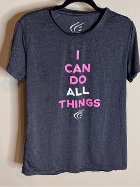 I Can Do All Things Short Sleeve Tee - Dark Gray with Pink & White Print